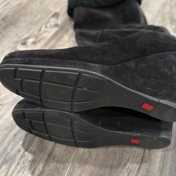 Prada Sport Black Suede Wedge Tall Shearling Leather Boots Size 38 - Picture 4 of 14